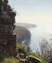 Monsted Peder A View Of The Ocean From The Ruins Of Hammershus On Bornholm 1882 canvas print