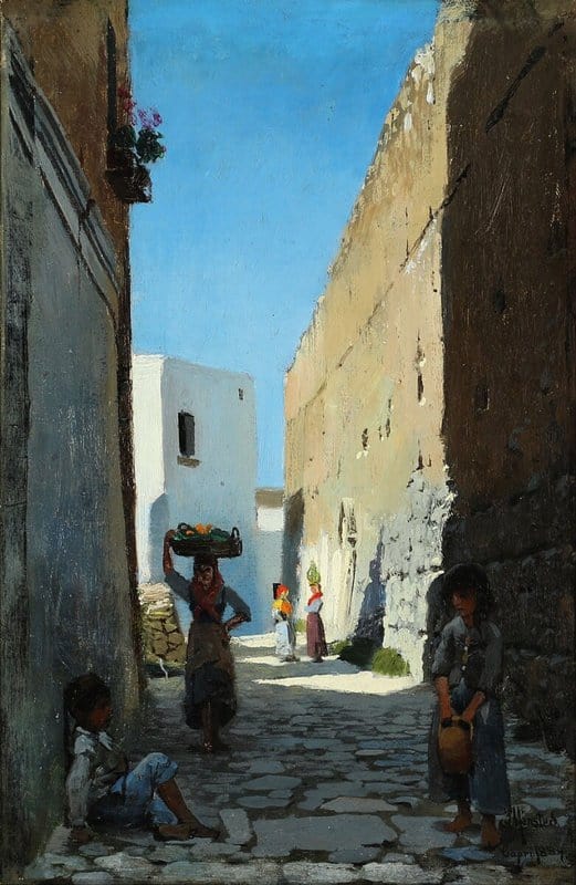 Monsted Peder A View Up A Narrow Street On Capri Shaded From A Hot Sun 1884 canvas print