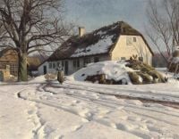Monsted Peder Ein Wintertag vor einem alten Bauernhaus in Jyderup 1924