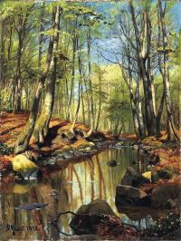 Monsted Peder A Wooded River Landscape 1892