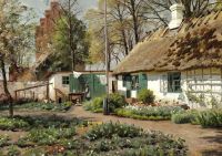 Monsted Peder An Early Spring Day At A Thatched Farm In The Village Kirke V Rlose 1917