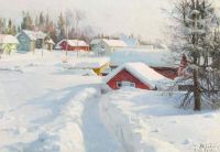 Monsted Peder Evening Sun Over The Roofs Of Eina. Norway. Winter With Fresh Snow canvas print
