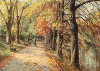 Monsted Peder Fall Day At Kastellet Copenhagen With A Walking Woman 1932