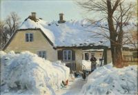 Monsted Peder Feeding Chickens In The Snow 1929 canvas print