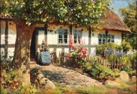 Monsted Peder Grandmother Knitting On A Summer Day 1925