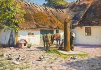 Monsted Peder Horses Drinking Water From A Well By A Farm House 1923 canvas print