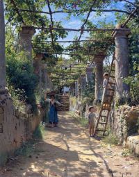 Monsted Peder In The Shadow Of An Italian Pergola 1884