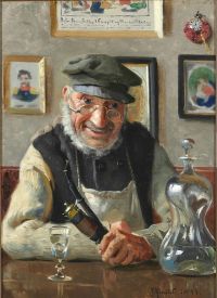 Monsted Peder Interior With An Old Man Enjoying His Pipe And An Akvavit 1894