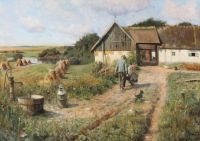 Monsted Peder Landscape With A Farmer Working On His Farm 1938