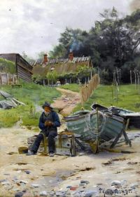 Monsted Peder Mending The Nets 1891 canvas print