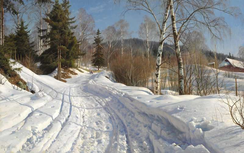 Monsted Peder Norwegian Winter Landscape With Children On A Sledging 1920 canvas print