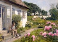 Monsted Peder On The Steps Of The Cottage 1938 canvas print