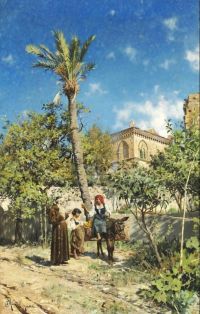 Monsted Peder vor dem Palazzo St. Stefano in Taormina auf Sizilien 1886