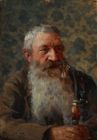 Monsted Peder Porträt von Ludvig Christjan Dyrskjot 1854 1906 Rauchen einer Pfeife 1895