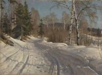 Monsted Peder Solklar Vinterdag Ved Langseth   Lillehammer Norge 1919 canvas print