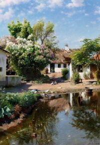Monsted Peder Spring Day At A Thatched House With Blooming Lilacs 1925