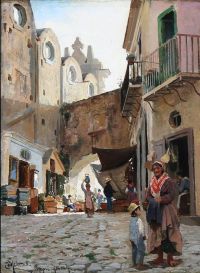 Monsted Peder Street Scene Capri 1884 canvas print