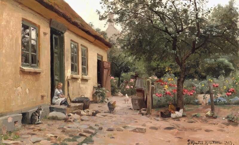 Monsted Peder Summer Day Behind A Farmhouse. A Little Girl Sits On The Steps 1917 canvas print