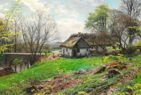 Monsted Peder Summer Day With Children Playing Behind A Thatched Farm 1924 canvas print