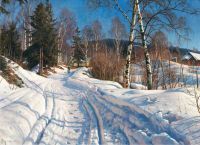 Monsted Peder Sunlit Winter Landscape