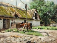 Monsted Peder Sunny Day From A Farmyard With Boy Pumping Water For The Cows 1904