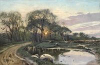 Monsted Peder Sunset At A Small Pond canvas print