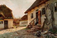 Monsted Peder Sunshine In The Yard. An Old Woman And Her Cat Standing In The Doorway 1918 canvas print