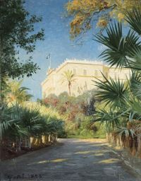 Monsted Peder القصر الملكي كما تراه من الحديقة الملكية بأثينا ، اليونان 1893