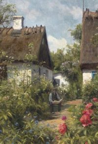 Monsted Peder Today S News Is Read In A Shady Spot In The Garden Between Two Thatched Wings 1939 canvas print