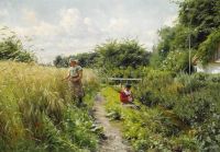 Monsted Peder Two Young Women Picking Flowers On A Sunny Summer Day 1902