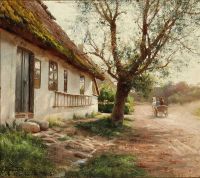 Monsted Peder View From A Village Street In Jorlunde With A Thatched Cottage 1916 canvas print