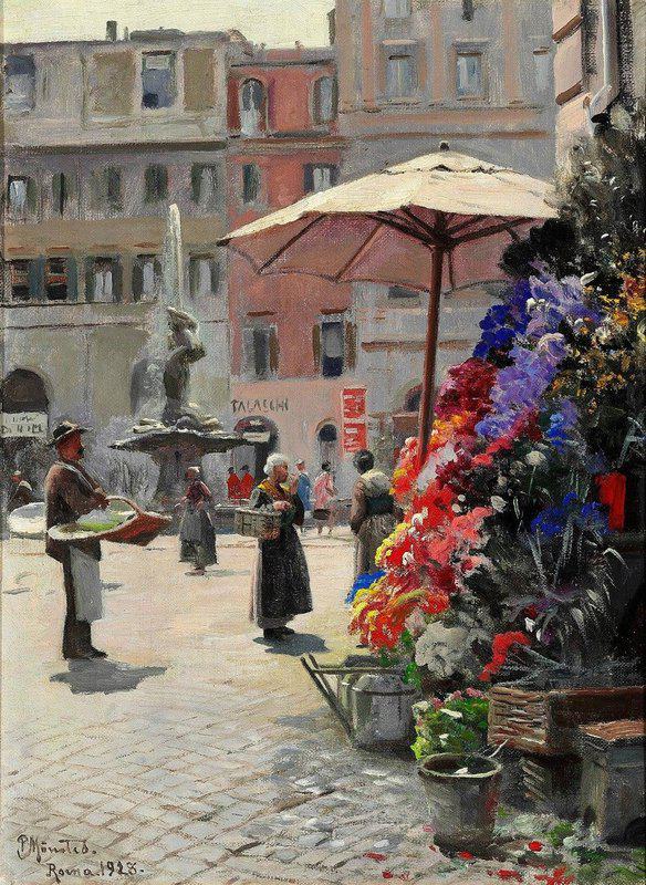 Monsted Peder View Of Piazza Barberini In Rome With A Flower Stand And The Triton Fountain 1928 canvas print