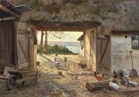 Monsted Peder View Towards Lake Esrum From The Courtyard Of A Thatched Farmhouse 1937 canvas print