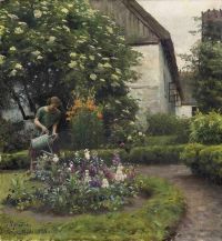 Monsted Peder Watering The Garden 1925 canvas print