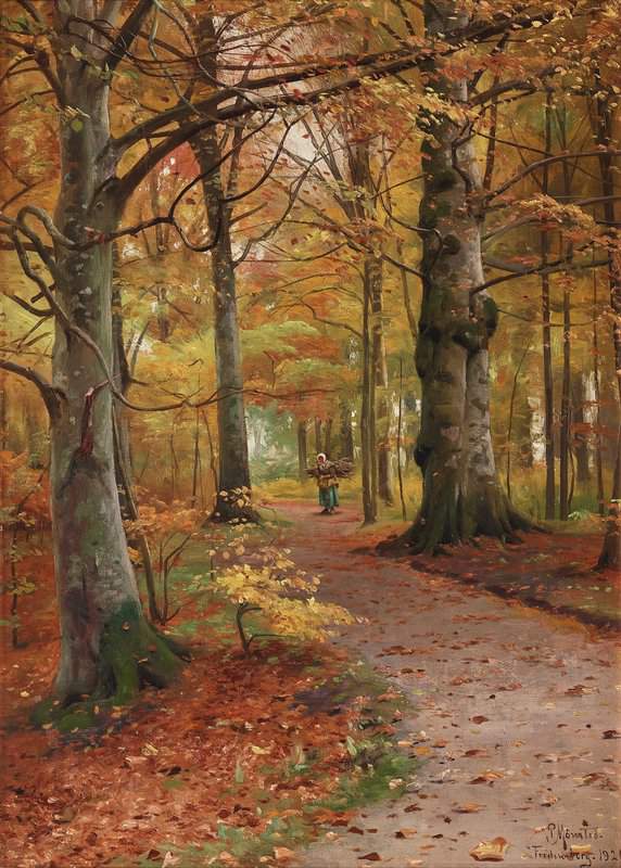 Monsted Peder Woman Gathering Firewood In A Beech Forest 1921 canvas print