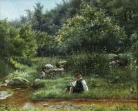 Monsted Peder Young Boy Fishing By Stream 1876