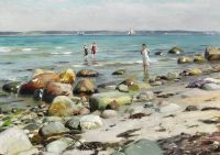 Monsted Peder Young Women Bathing At The Beach At Alsgarde 1921 canvas print