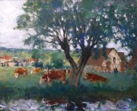 Montezin Pierre Cattle In Landscape Ca. 1920