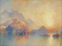 Moran Thomas Ein Bergdorf bei Sonnenuntergang 1918