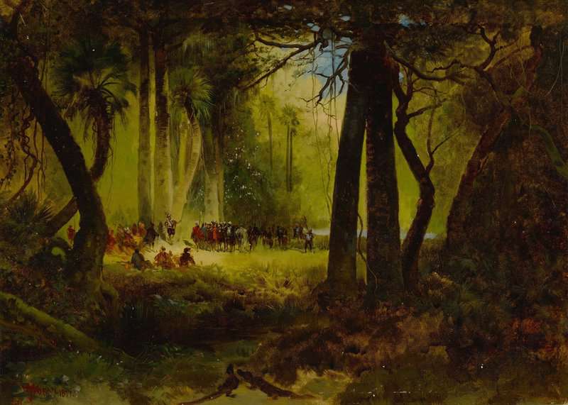Moran Thomas Reception Of Dominique De Gourgues By The Indians 1877 canvas print