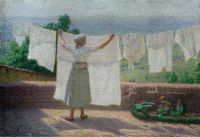Morbelli Angelo Drying Clothes In The Sun canvas print