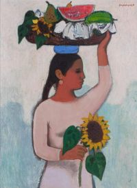 Morrocco Alberto Girl With A Sunflower canvas print