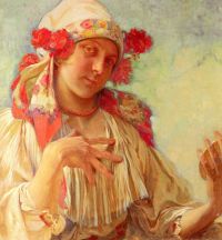 Mucha Alphonse Young Girl In A Moravian Costume 1920 canvas print