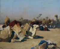 Muller Leopold Carl Camels Resting At An Oasis