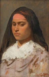 Muller Leopold Carl Portrait Of A Lady Wearing A Pink Headband canvas print