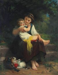 Munier Emile Mother And Child With A Kitten 1875 canvas print