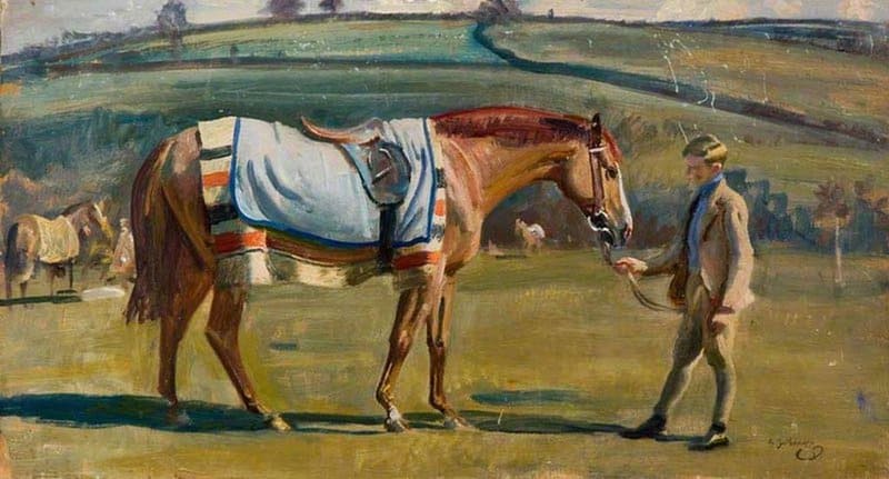 Munnings Alfred James A Chestnut Racehorse Held By A Boy In A Landscape canvas print