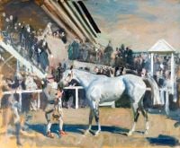 Munnings Alfred James A Grey Horse In The Unsaddling Paddock Epsom