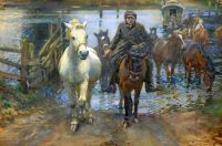 Munnings Alfred James Augereau And Shrimp At The Ford 1908