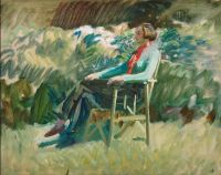 Munnings Alfred James Buzzie Finch In Munnings S Garden At Hamiltons Withypool Somerset 1912 canvas print